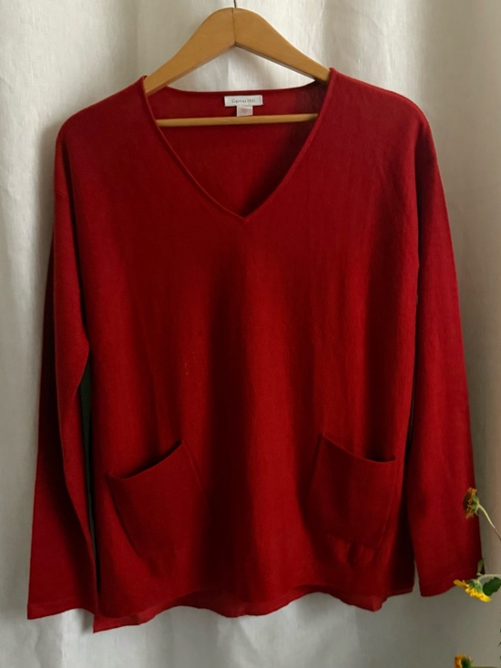 Garnet Hill Sweaters - NWOT Garnet Hill Merino Wool Silk Sweater S Holly Berry Red V Neck Mixed Media